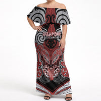 Aotearoa Iwi Ngapuhi Personalised Off Shoulder Maxi Dress Maori Kowhaiwhai Pattern LT19 Women Red - Polynesian Pride