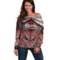 Aotearoa Iwi Ngapuhi Personalised Off Shoulder Sweater Maori Kowhaiwhai Pattern LT19 Women Red - Polynesian Pride