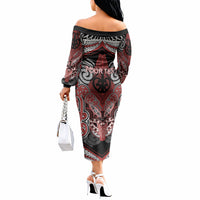 Aotearoa Iwi Ngapuhi Personalised Off The Shoulder Long Sleeve Dress Maori Kowhaiwhai Pattern LT19 - Polynesian Pride