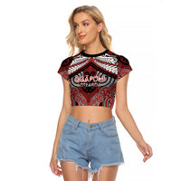Aotearoa Iwi Ngapuhi Personalised Raglan Cropped T Shirt Maori Kowhaiwhai Pattern LT19 Female Red - Polynesian Pride