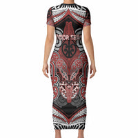 Aotearoa Iwi Ngapuhi Personalised Short Sleeve Bodycon Dress Maori Kowhaiwhai Pattern LT19 - Polynesian Pride
