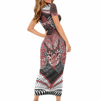 Aotearoa Iwi Ngapuhi Personalised Short Sleeve Bodycon Dress Maori Kowhaiwhai Pattern LT19 - Polynesian Pride