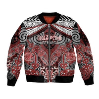 Aotearoa Iwi Ngapuhi Personalised Sleeve Zip Bomber Jacket Maori Kowhaiwhai Pattern LT19 Unisex Red - Polynesian Pride