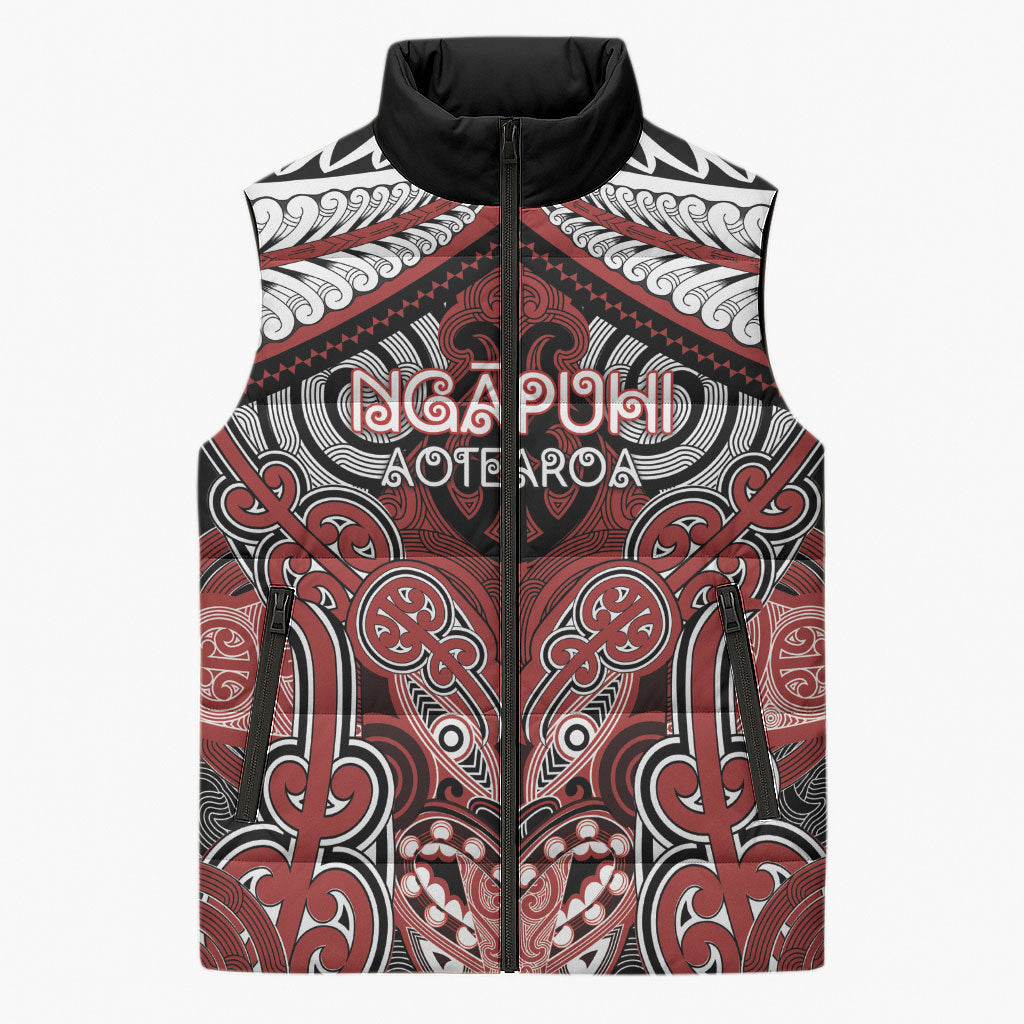 Aotearoa Iwi Ngapuhi Personalised Sleeveless Puffer Jacket Maori Kowhaiwhai Pattern LT19 Unisex Red - Polynesian Pride