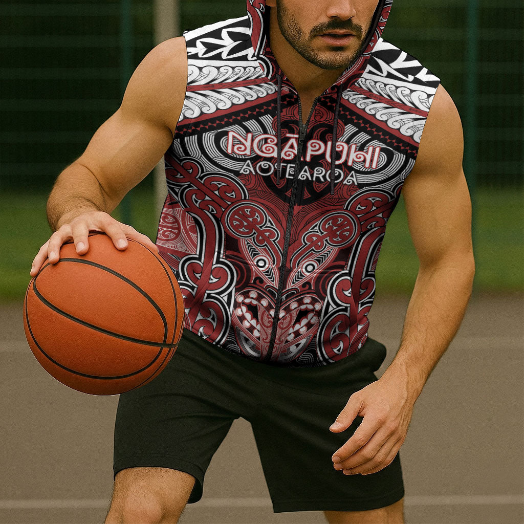 Aotearoa Iwi Ngapuhi Personalised Sleeveless Zip Hoodie Maori Kowhaiwhai Pattern LT19 - Polynesian Pride
