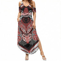 Aotearoa Iwi Ngapuhi Personalised Summer Maxi Dress Maori Kowhaiwhai Pattern LT19 Women Red - Polynesian Pride
