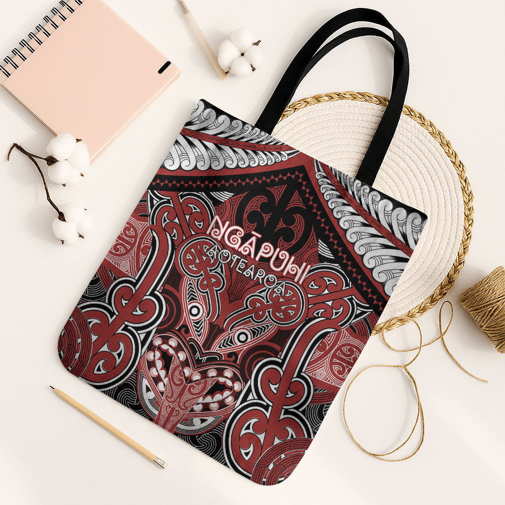Aotearoa Iwi Ngapuhi Tote Bag Maori Kowhaiwhai Pattern LT19 Black Strap One Size Red - Polynesian Pride