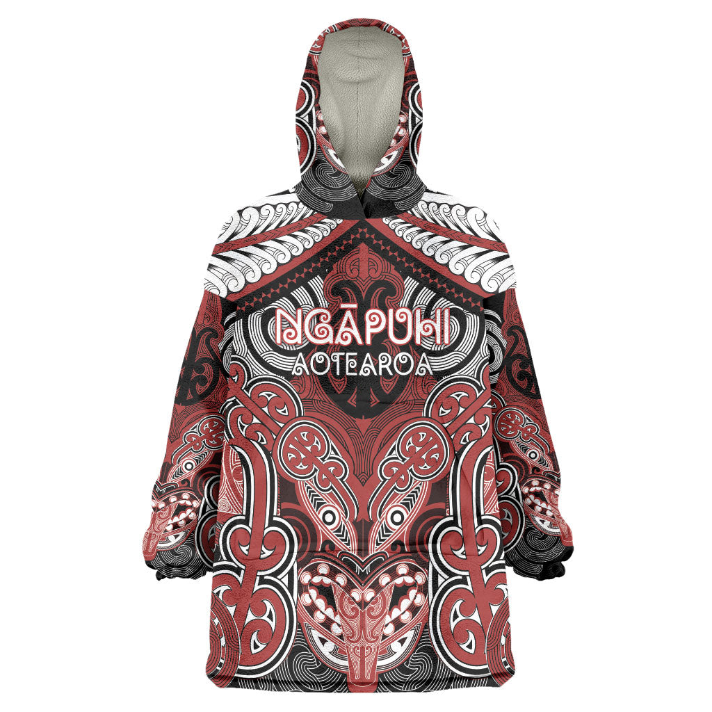 Aotearoa Iwi Ngapuhi Personalised Wearable Blanket Hoodie Maori Kowhaiwhai Pattern LT19 One Size Red - Polynesian Pride