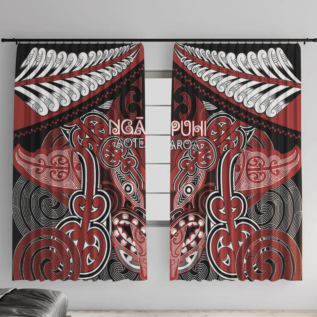 Aotearoa Iwi Ngapuhi Window Curtain Maori Kowhaiwhai Pattern LT19 With Hooks Red - Polynesian Pride