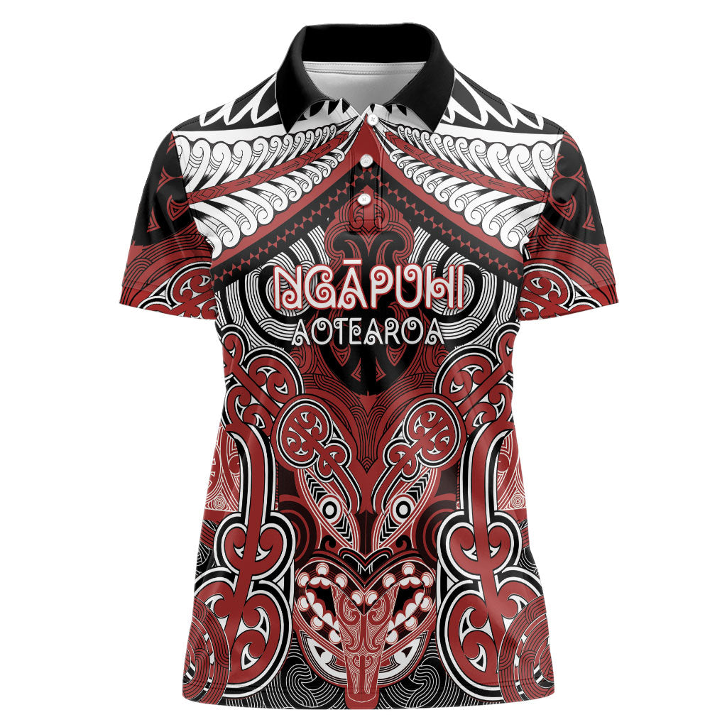 Aotearoa Iwi Ngapuhi Personalised Women Polo Shirt Maori Kowhaiwhai Pattern LT19 Female Red - Polynesian Pride
