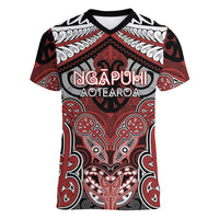 Aotearoa Iwi Ngapuhi Personalised Women V-Neck T-Shirt Maori Kowhaiwhai Pattern LT19 Female Red - Polynesian Pride