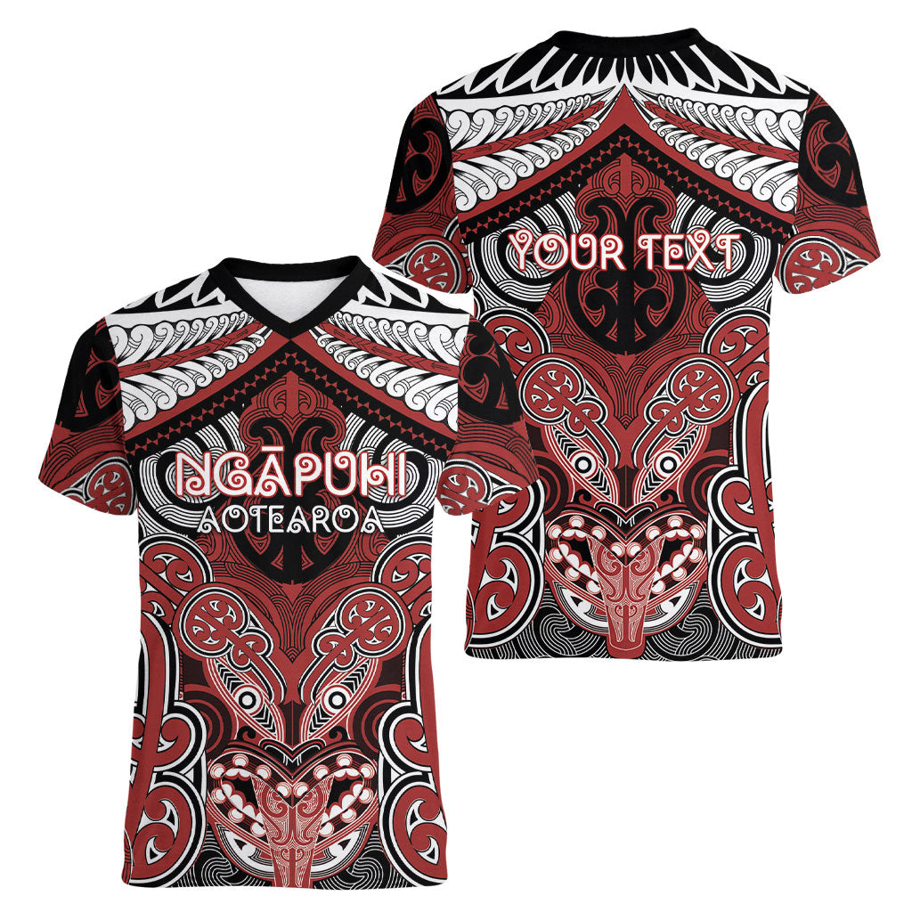 Aotearoa Iwi Ngapuhi Personalised Women V-Neck T-Shirt Maori Kowhaiwhai Pattern LT19 - Polynesian Pride