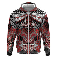 Aotearoa Iwi Ngapuhi Personalised Zip Hoodie Maori Kowhaiwhai Pattern LT19 Zip Hoodie Red - Polynesian Pride