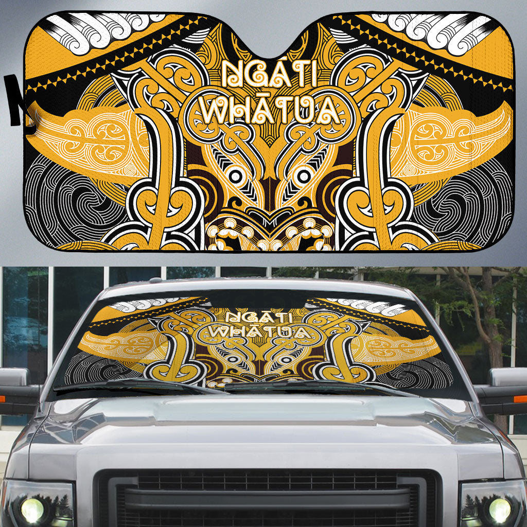 Aotearoa Iwi Ngati Whatua Auto Sun Shade Maori Kowhaiwhai Pattern LT19 Yellow - Polynesian Pride