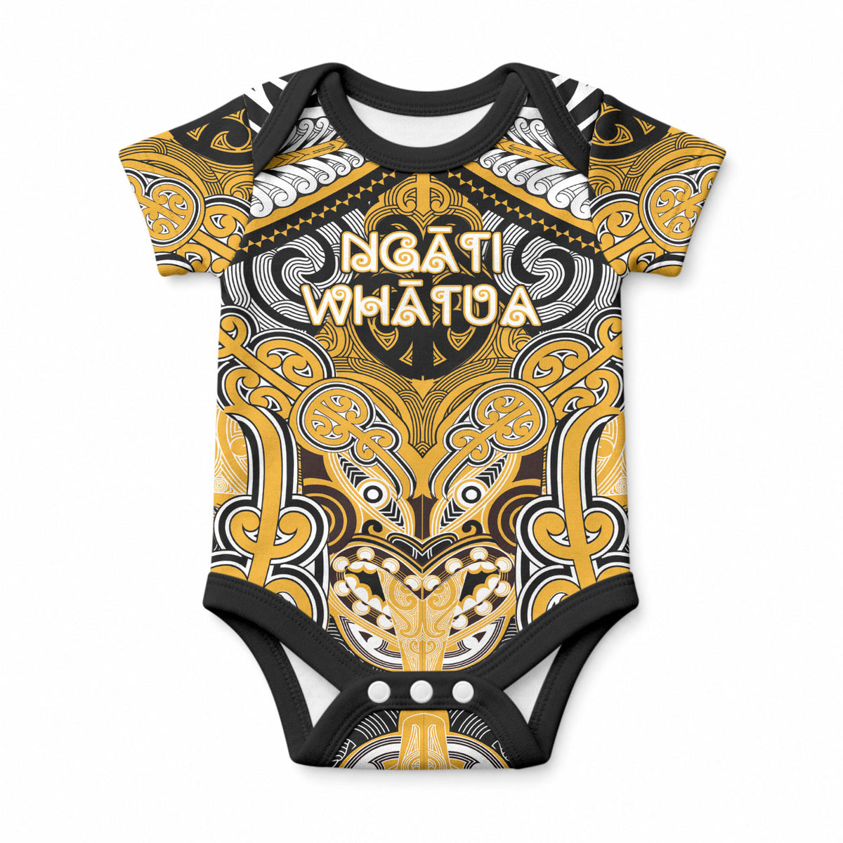 Aotearoa Iwi Ngati Whatua Personalised Baby Onesie Maori Kowhaiwhai Pattern LT19 Yellow - Polynesian Pride