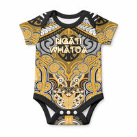 Aotearoa Iwi Ngati Whatua Personalised Baby Onesie Maori Kowhaiwhai Pattern LT19 Yellow - Polynesian Pride