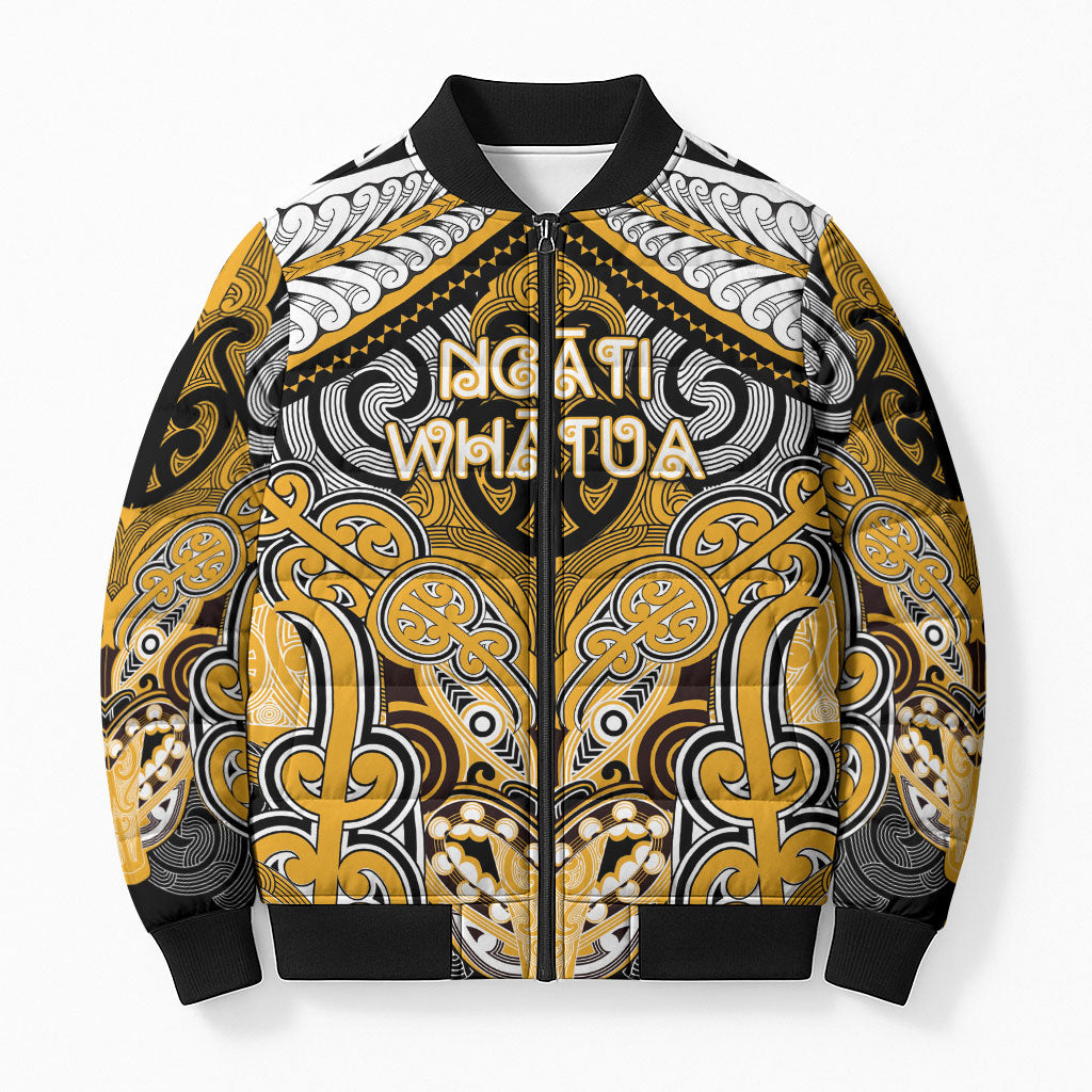 Aotearoa Iwi Ngati Whatua Personalised Bomber Puffer Jacket Maori Kowhaiwhai Pattern LT19 Unisex Yellow - Polynesian Pride