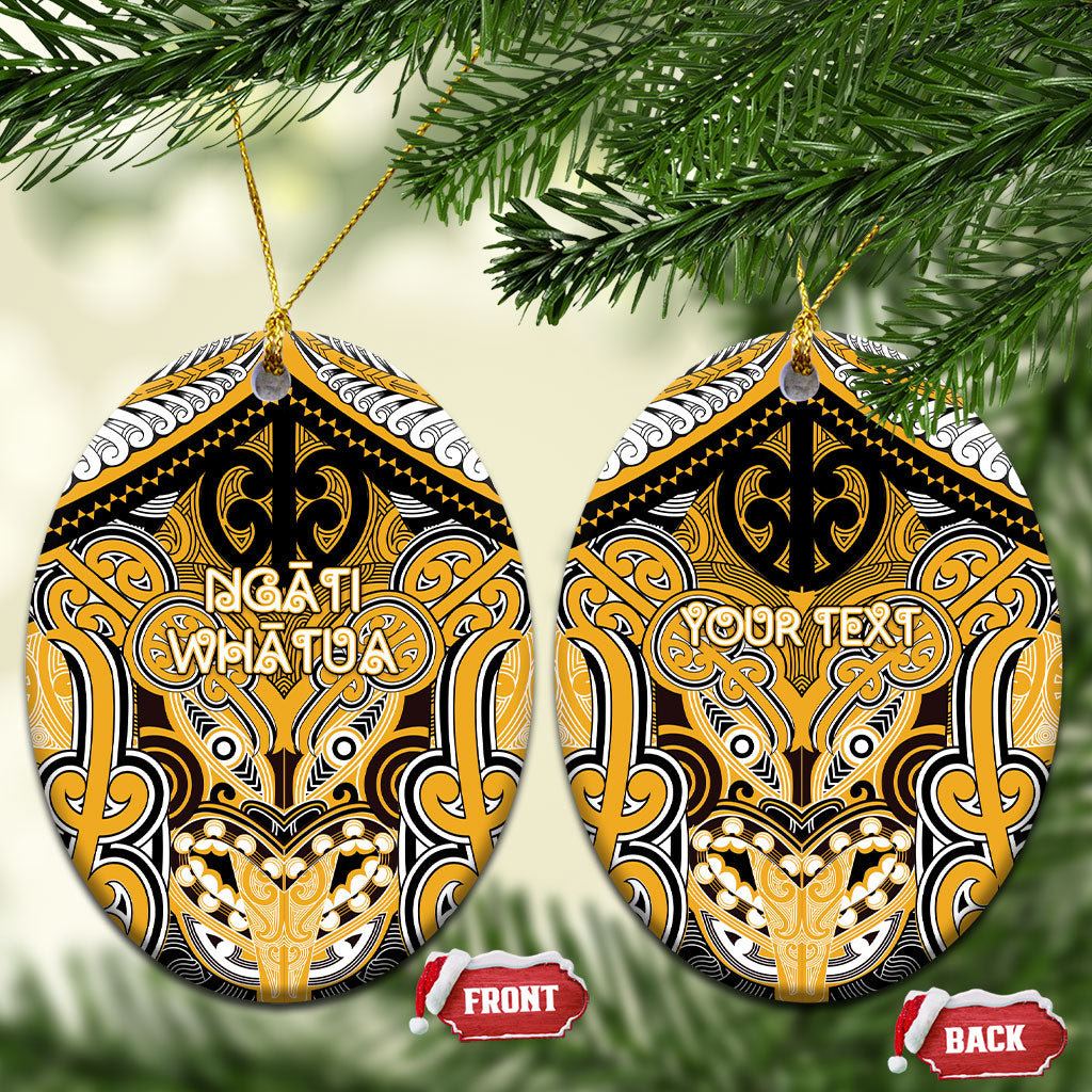 Aotearoa Iwi Ngati Whatua Personalised Ceramic Ornament Maori Kowhaiwhai Pattern LT19 Oval Yellow - Polynesian Pride