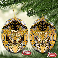 Aotearoa Iwi Ngati Whatua Personalised Ceramic Ornament Maori Kowhaiwhai Pattern LT19 Oval Yellow - Polynesian Pride