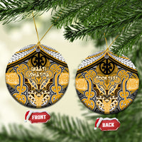 Aotearoa Iwi Ngati Whatua Personalised Ceramic Ornament Maori Kowhaiwhai Pattern LT19 Circle Yellow - Polynesian Pride