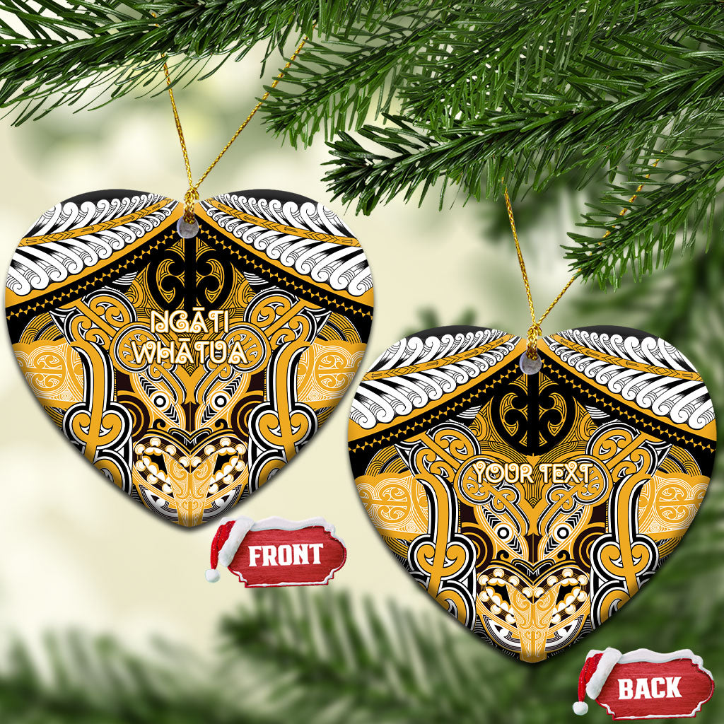Aotearoa Iwi Ngati Whatua Personalised Ceramic Ornament Maori Kowhaiwhai Pattern LT19 Heart Yellow - Polynesian Pride