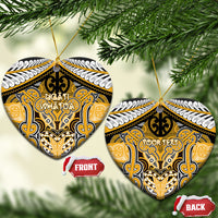 Aotearoa Iwi Ngati Whatua Personalised Ceramic Ornament Maori Kowhaiwhai Pattern LT19 Heart Yellow - Polynesian Pride