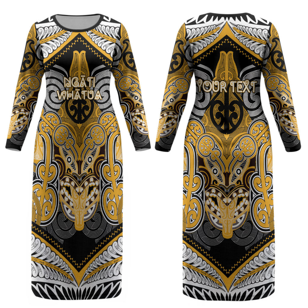 Aotearoa Iwi Ngati Whatua Personalised Couples Matching Long Sleeve Bodycon Dress and Hawaiian Shirt Maori Kowhaiwhai Pattern LT19 - Polynesian Pride