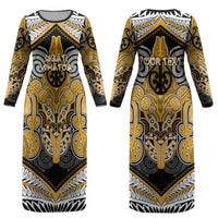 Aotearoa Iwi Ngati Whatua Personalised Couples Matching Long Sleeve Bodycon Dress and Hawaiian Shirt Maori Kowhaiwhai Pattern LT19 - Polynesian Pride