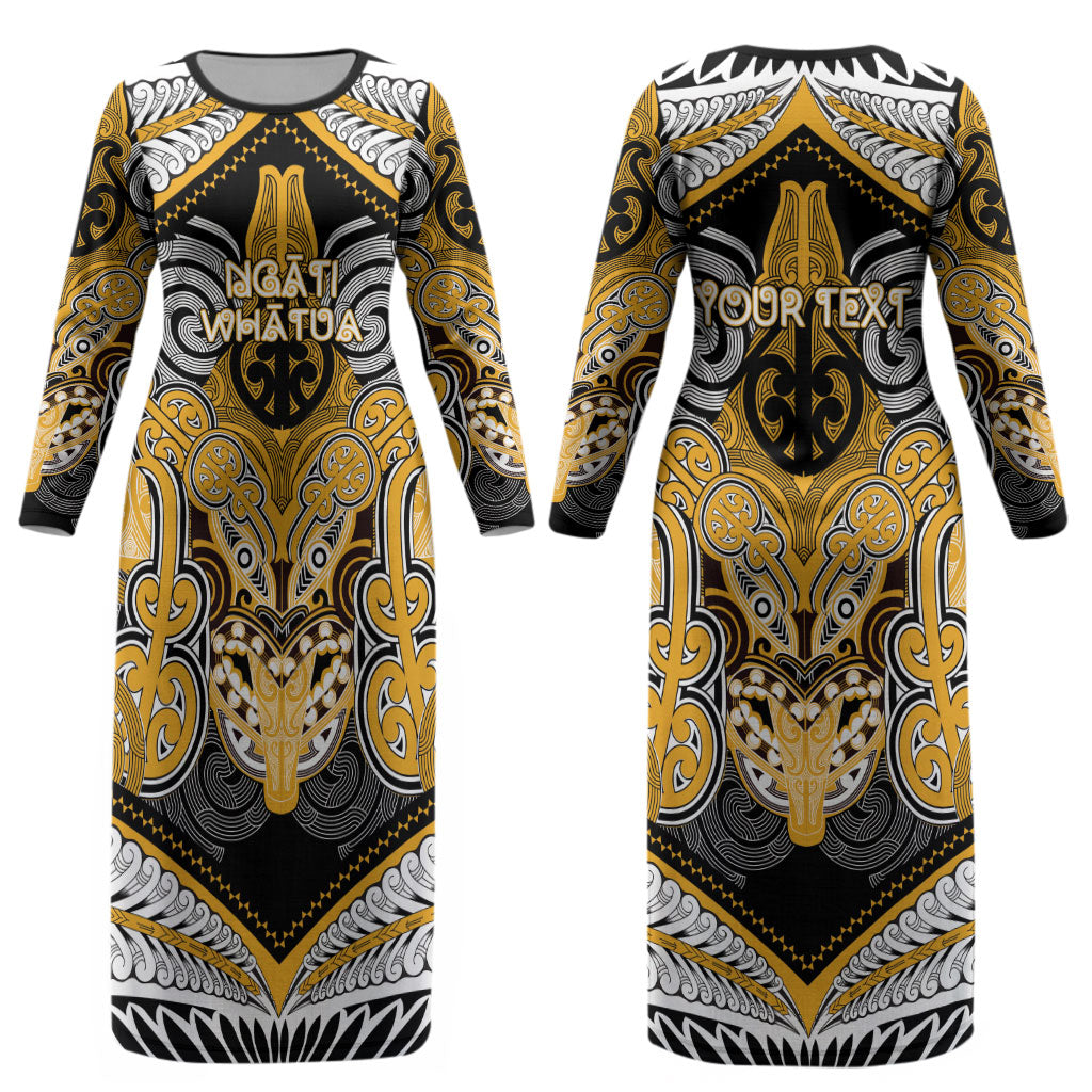 Aotearoa Iwi Ngati Whatua Personalised Couples Matching Long Sleeve Bodycon Dress and Long Sleeve Button Shirt Maori Kowhaiwhai Pattern LT19 - Polynesian Pride