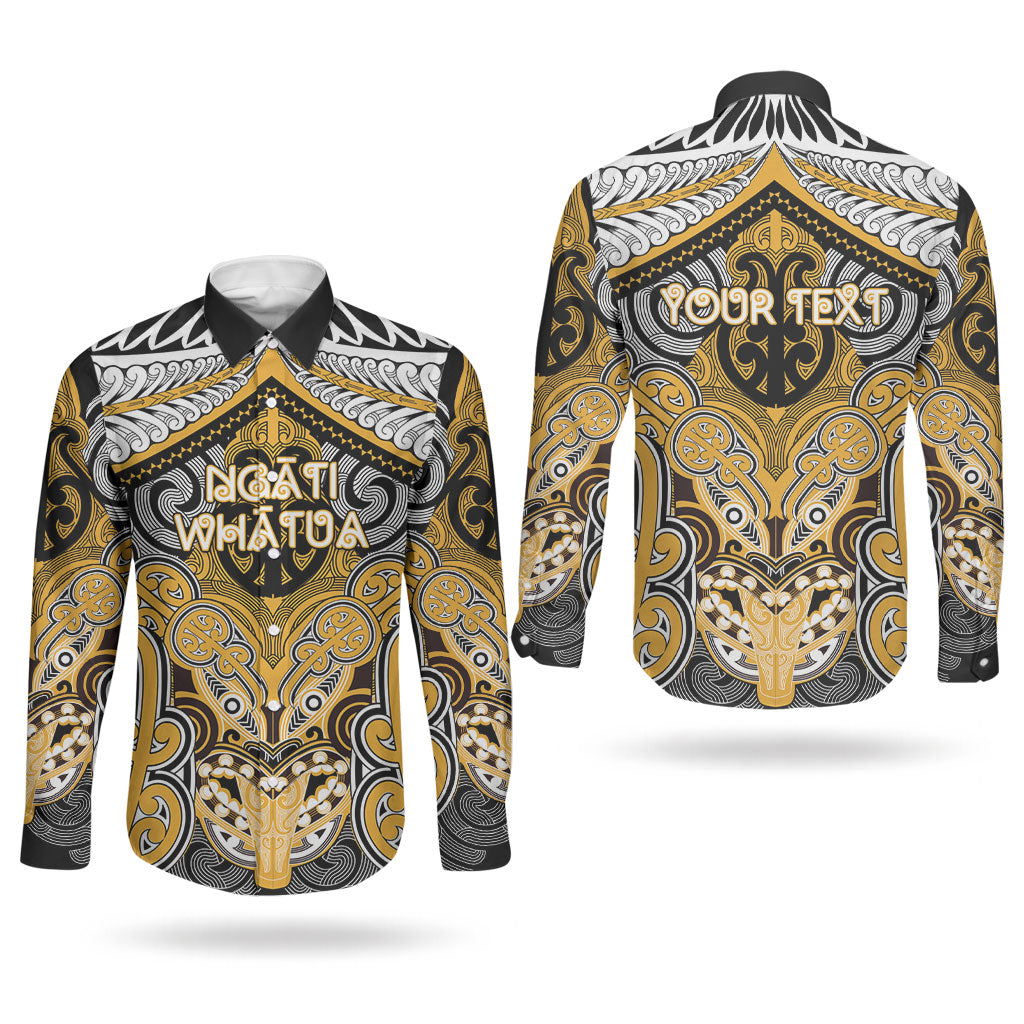 Aotearoa Iwi Ngati Whatua Personalised Couples Matching Off Shoulder Maxi Dress and Long Sleeve Button Shirt Maori Kowhaiwhai Pattern LT19 - Polynesian Pride
