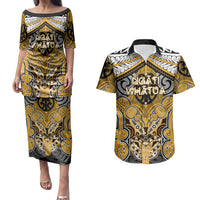 Aotearoa Iwi Ngati Whatua Personalised Couples Matching Puletasi and Hawaiian Shirt Maori Kowhaiwhai Pattern LT19 Yellow - Polynesian Pride