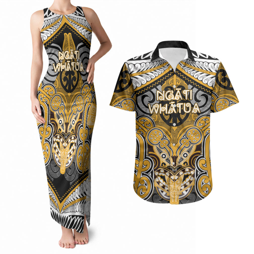 Aotearoa Iwi Ngati Whatua Personalised Couples Matching Tank Maxi Dress and Hawaiian Shirt Maori Kowhaiwhai Pattern LT19 Yellow - Polynesian Pride