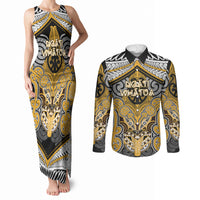 Aotearoa Iwi Ngati Whatua Personalised Couples Matching Tank Maxi Dress and Long Sleeve Button Shirt Maori Kowhaiwhai Pattern LT19 Yellow - Polynesian Pride