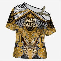 Aotearoa Iwi Ngati Whatua Personalised Cross Shoulder Shirt Maori Kowhaiwhai Pattern LT19 Female Yellow - Polynesian Pride