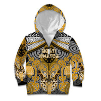Aotearoa Iwi Ngati Whatua Personalised Kid Hoodie Maori Kowhaiwhai Pattern LT19 Zip Hoodie Yellow - Polynesian Pride