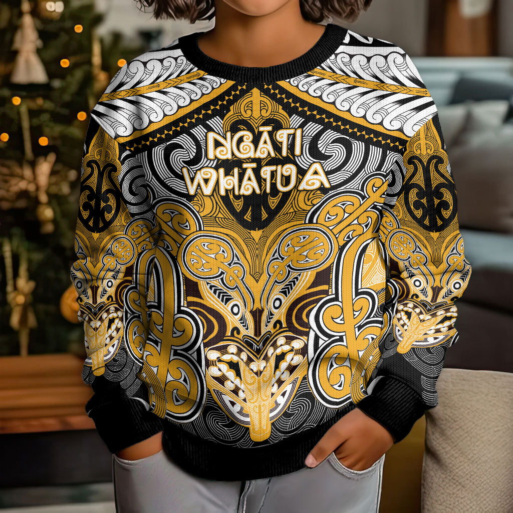 Aotearoa Iwi Ngati Whatua Personalised Kid Ugly Christmas Sweater Maori Kowhaiwhai Pattern LT19 - Polynesian Pride