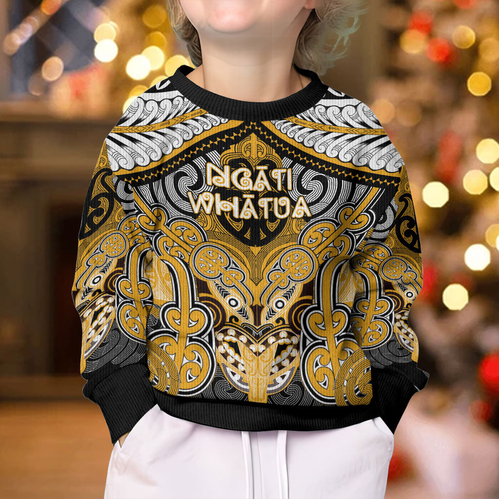 Aotearoa Iwi Ngati Whatua Personalised Kid Ugly Christmas Sweater Maori Kowhaiwhai Pattern LT19 - Polynesian Pride