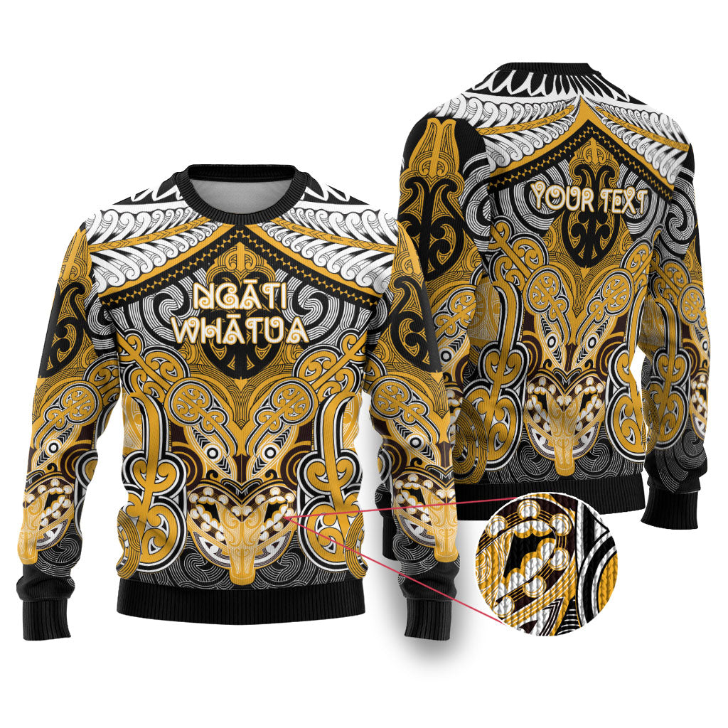 Aotearoa Iwi Ngati Whatua Personalised Ugly Christmas Sweater Maori Kowhaiwhai Pattern LT19 Yellow - Polynesian Pride