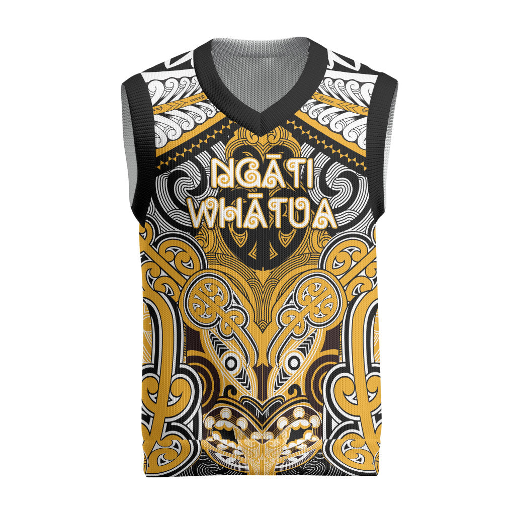 Aotearoa Iwi Ngati Whatua Personalised Christmas Knitted V-Neck Vest Maori Kowhaiwhai Pattern LT19 Yellow - Polynesian Pride