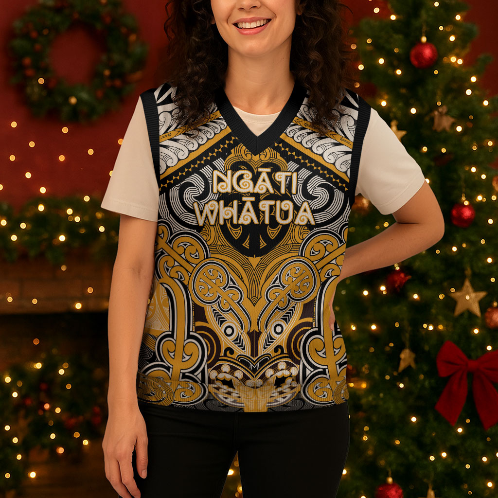 Aotearoa Iwi Ngati Whatua Personalised Christmas Knitted V-Neck Vest Maori Kowhaiwhai Pattern LT19 - Polynesian Pride