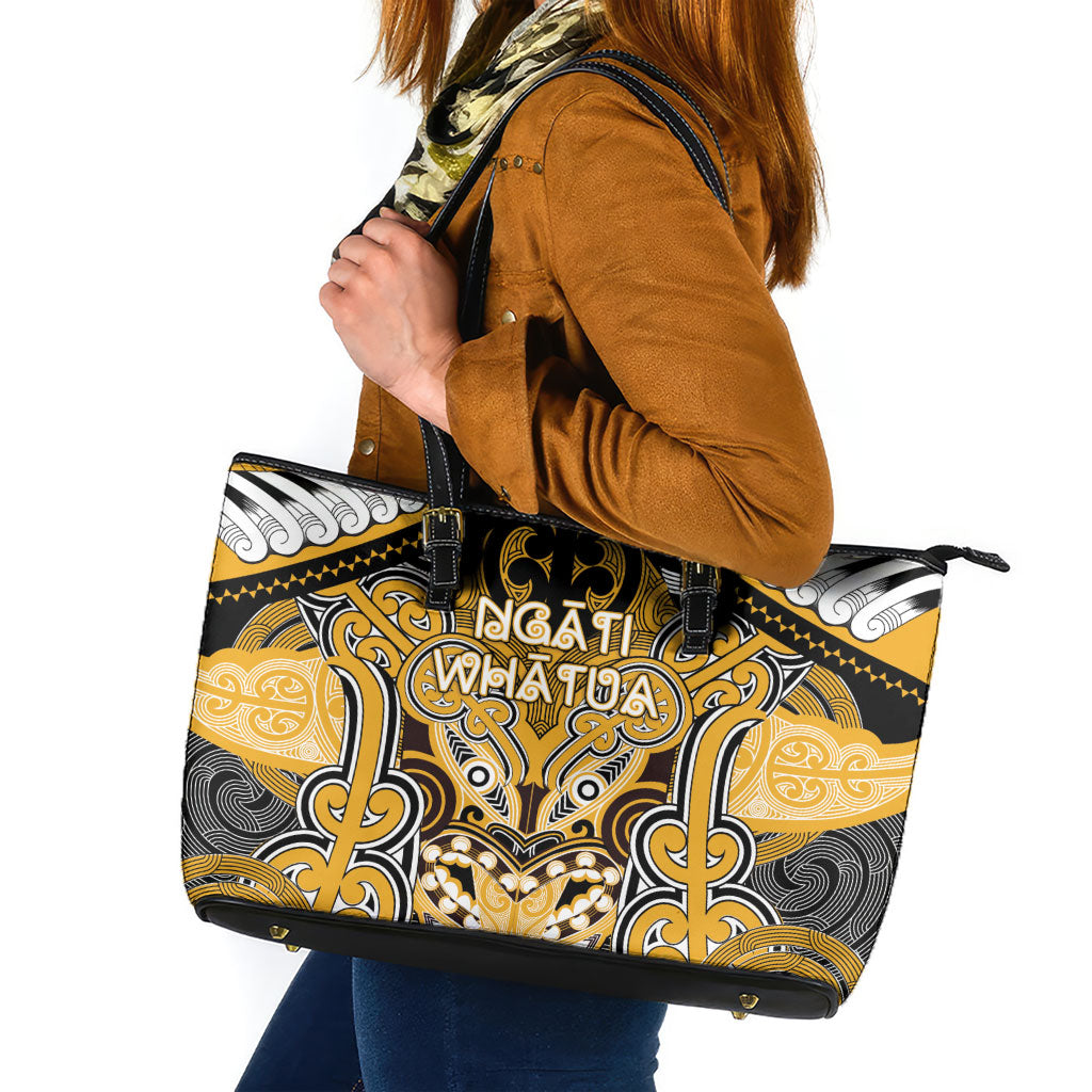 Aotearoa Iwi Ngati Whatua Leather Tote Bag Maori Kowhaiwhai Pattern LT19 Yellow - Polynesian Pride