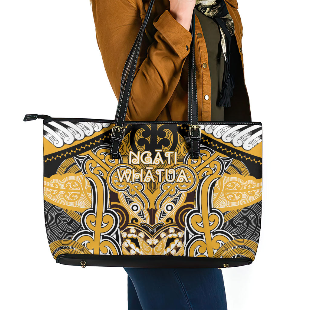 Aotearoa Iwi Ngati Whatua Leather Tote Bag Maori Kowhaiwhai Pattern LT19 - Polynesian Pride