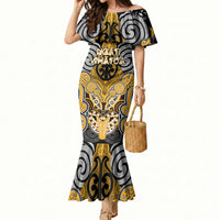 Aotearoa Iwi Ngati Whatua Personalised Mermaid Dress Maori Kowhaiwhai Pattern LT19 Women Yellow - Polynesian Pride