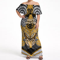 Aotearoa Iwi Ngati Whatua Personalised Off Shoulder Maxi Dress Maori Kowhaiwhai Pattern LT19 Women Yellow - Polynesian Pride
