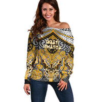 Aotearoa Iwi Ngati Whatua Personalised Off Shoulder Sweater Maori Kowhaiwhai Pattern LT19 Women Yellow - Polynesian Pride