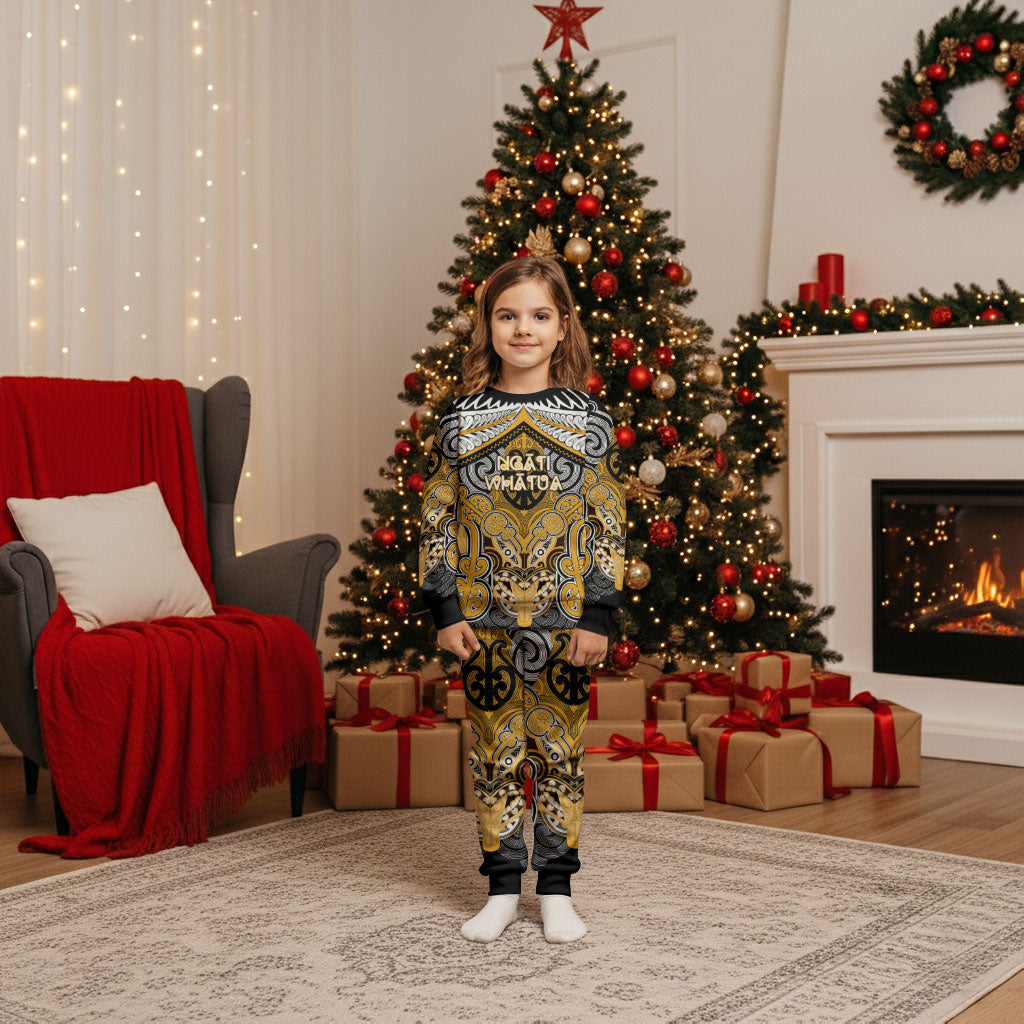Aotearoa Iwi Ngati Whatua Personalised Christmas Pajama Set Maori Kowhaiwhai Pattern LT19 Kid Yellow - Polynesian Pride