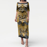 Aotearoa Iwi Ngati Whatua Personalised Puletasi Maori Kowhaiwhai Pattern LT19 Long Dress Yellow - Polynesian Pride