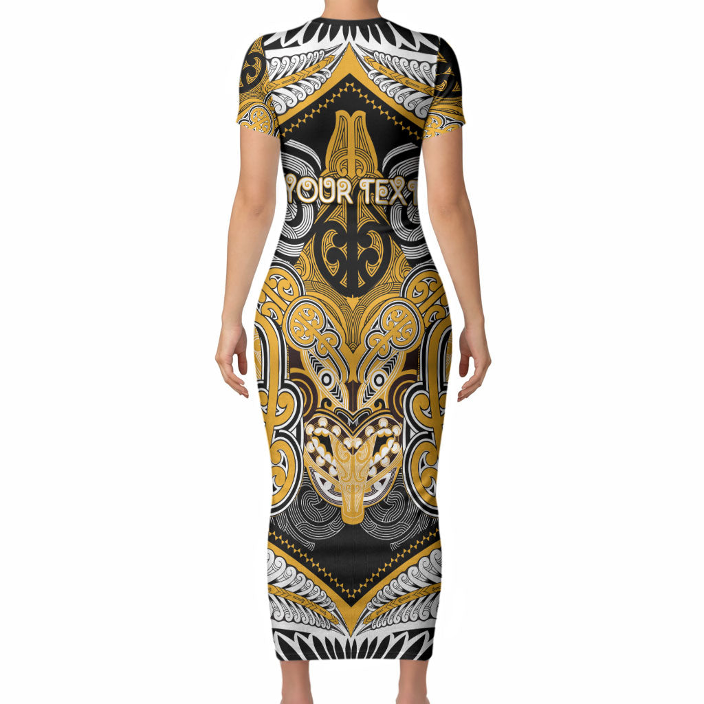 Aotearoa Iwi Ngati Whatua Personalised Short Sleeve Bodycon Dress Maori Kowhaiwhai Pattern LT19 - Polynesian Pride
