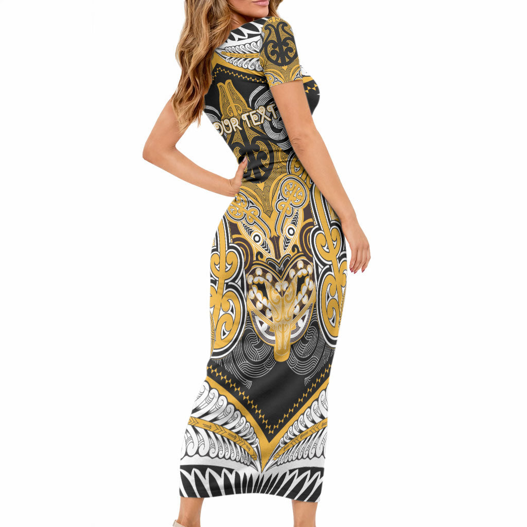 Aotearoa Iwi Ngati Whatua Personalised Short Sleeve Bodycon Dress Maori Kowhaiwhai Pattern LT19 - Polynesian Pride