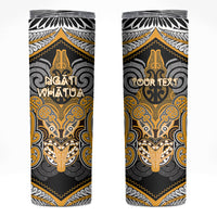 Aotearoa Iwi Ngati Whatua Personalised Skinny Tumbler Maori Kowhaiwhai Pattern LT19 Yellow - Polynesian Pride